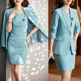 Damespakken Blazers Autumn Women Dresss Suits met tops en Dress Business Suits Fashion Styles ol Ladies Office Work Wear Professional Blazers Set 230426