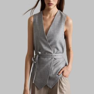 Damespakken Blazers BC Rapeffect-vest voor dames Ingetogen eigentijdse blazer Tanktop met riem Superzacht luxe designer gilet 230804
