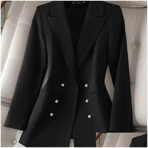 Costumes de femmes Blazers Black Double Breasted Womens Blazer Veste 4xl Office Business Femme Mabouillage Automne Femmes Outwea Casual Outwea DH5UQ