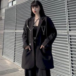 Damespakken blazers zwarte gotische kleding jas vrouwelijke lente/herfst 2023 Koreaanse losse lage mouwen losse harajuku bf jas top student drop fu