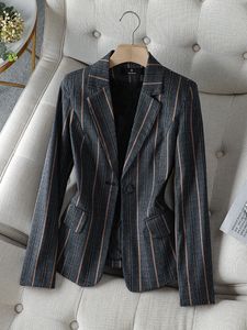 Damespakken Blazers Zwart Gray Stripe Business Work Wear Blazer Vrouwen Spring herfst Lange mouw één knop slanke jas jas 230320