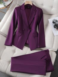 Damespakken Blazers Black Green Purple Blue Blazer en Pant Suit Formele vrouwen Dames Lange Mouw Business Work Wear 2 -delige set voor herfst Winter 230306