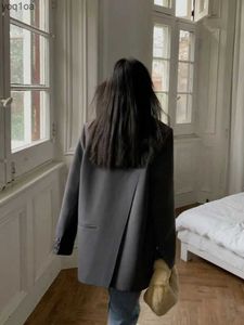 Costumes pour femmes Blazers Veste de costume noire à manches longues pour femmes mode coréenne dos fendu bureau dame Blazer manteau automne hiver veste lâche CoatL2403