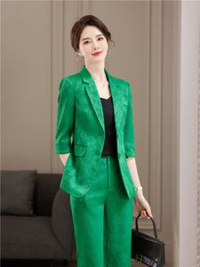 Costumes pour femmes Blazers Blazer Pantsuits Deux pièces Ensemble Bureau Dames Femmes Vert Bleu Kahki Affaires Boutons Simples Formel Pantalon Large Pantalon Costume 230316