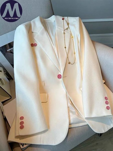 Trajes de mujer Blazers Blazer Mujer Primavera Otoño Elegante Suelto Solo Botón Abrigos blancos Moda coreana Ropa casual 231213