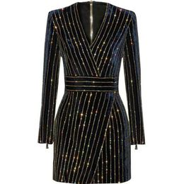 Costumes pour femmes Blazers Bling Bling à manches longues noir col en v manches longues décontracté bureau robe de soirée robes brésiliennes XXL VT07