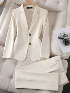 Damespakken Blazers Blue Green Beige Navy Vrouwen Jacket en Pant Suit Office Dames Set Business Work Wear Formal Blazer en Trouser 230311