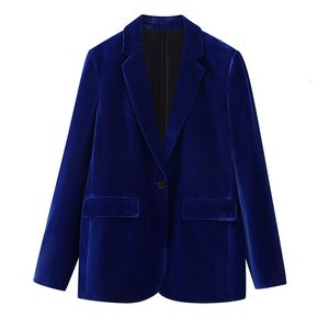 Damespakken Blazers Blue Velvet Trouser Suit Women Blazer Jacket Wijd been broek Set Vrouw 2 stuks High Taille Classic Fashion Chic Stylish 230311