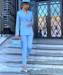 Damespakken Blazers Blue Women Sust Ats Fashion Ladies Business Blazer Casual Banquet Party Prom Female Suit 2 -delige sets Jacket Pants 230320