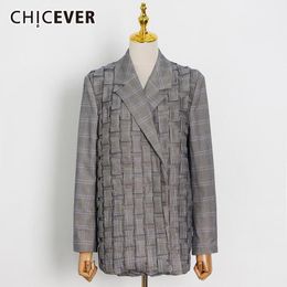 Costumes pour femmes Blazers CHICEVER Patchwork Colorblock Plaid Femme Blazer Revers À Manches Longues Rayé Mince Femmes 2023 Printemps Vêtements De Mode