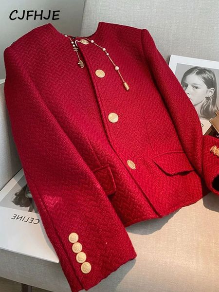 Costumes pour femmes Blazers CJFHJE rouge élégant Vintage coréen boutons manteaux automne hiver mode costume veste à manches longues de haute qualité femme 231202