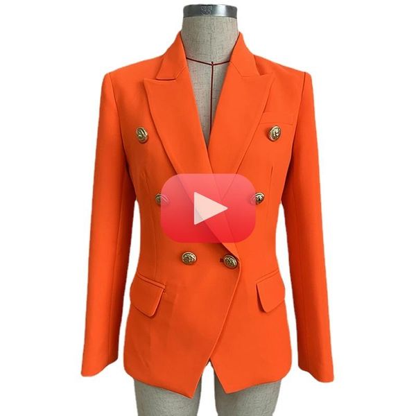 Costumes pour femmes Blazers classique baroque concepteur Blazer métal Lion boutons Double boutonnage Orange dames hauts vêtements d'hiver femmes