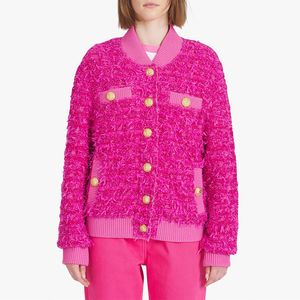 BS010 Damespakken Blazers coolgirl pinkoutfit Winter Europese Amerikaanse Lion Button Lovertjes Snorhaar Gebreide Honkbal Uniform Jasje