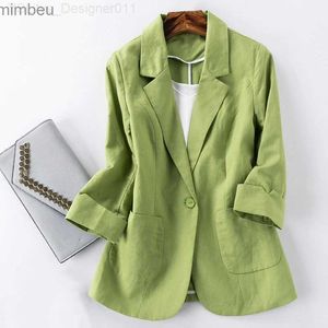 Damespakken Blazers Katoen Linnen Blazer Jacket Dames Zomer Out met hoge kwaliteit Solid Single Button ingekeed Blazer Suits Three Quarter Sleeve Top C240410