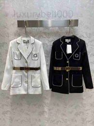 Women's Suits & Blazers Designer 2023 Fashion Women Single Breasted Coats Jackets Pocket Long Suit Coat With Letter Belt Lady Lapel Sleeve Jacket Outwear 4EMS