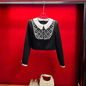 Damespakken Blazers Designer Brand Black Short Suit Jack met diamanten bezaaid kralen Cardigan+Miu High Tailed Rok Fashion Set 3ZA8
