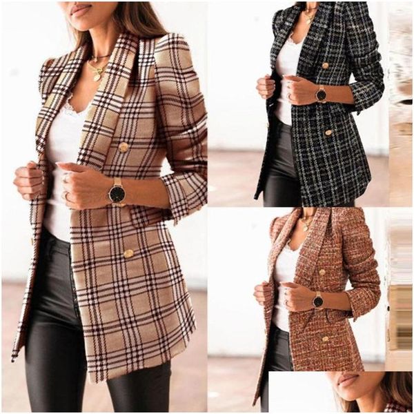 Trajes De Mujer Blazers Botón De Doble Botonadura Estilo Militar Blazer Mujer Otoño Invierno Elegante Oficina Dama Ropa Femme Drop De Dhsk9