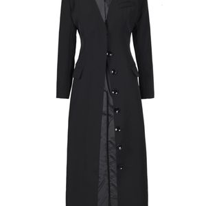 Damespakken Blazers EAM Black Button Elegante lange blazer Dames V-hals mouw Losvallend jasje Mode Lente Herfst 2023 7AB1239 f231211