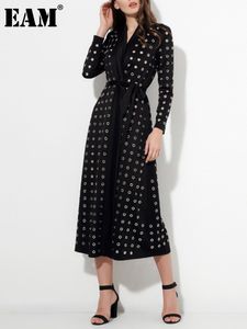 Dames Suits Blazers Eam Women Black Hollow Out Long Casual Trench Rapel Sleeve Loose Fit Wind Breakher Fashion Spring Autumn 2023 15XM441 230822