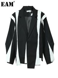 Damespakken blazers eam dames zwart onregelmatige kleurblok big size blazer revers jas mode mode veer herfst 2023 1DF3080 230228