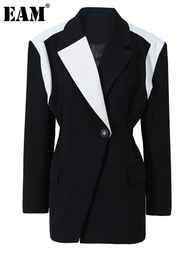 Costumes pour femmes Blazers EAM femmes noir blanc couleur bloc élégant Blazer revers à manches longues veste mode printemps automne 1DF076201 230904