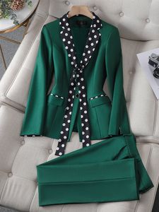 Damespakken blazers elegant zwart groen paars formeel jasje en broekpak blazer vrouwen vrouwelijk kantoor dames werkkleding 2 -delige set 230320