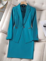 Costumes pour femmes Blazers dames élégantes jupe costume femmes vert noir violet bleu entretien d'affaires vêtements de travail formel Blazer deux pièces ensemble 230426