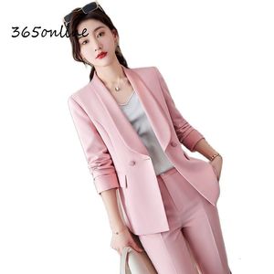 Damespakken Blazers Elegant Pink Formele professionele vrouwen Zakelijke pakken Spring Summer Uniform Styles Office Work Wear Suits Career Interview Set 230306