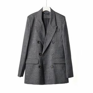 Damespakken Blazers Elegante geruite dubbele borsten vrouwen en jassen 2023 Gotte zakken met lange mouwen Coats Office Draag casual bovenkleding