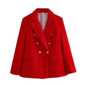Women's Suits Blazers elegant texture double breasted tweed suit long sleeved pocket jacket fashionable street top r231116