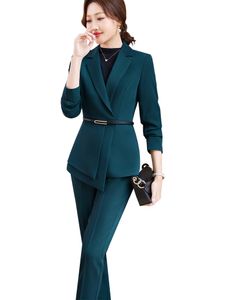 Damespakken Blazers Elegante vrouwen formele blazer en broekpak Black Green Pink Office Ladies Autumn Winter Business Work Wear 2 -delige set 230426