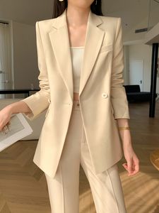 Damespakken Blazers Elegant Women Office Blazer 2 Pieces Set Orange Formal Blaser Jackets Vintage Solid Pencil Pantsuit Female OL Business Outfits 230426