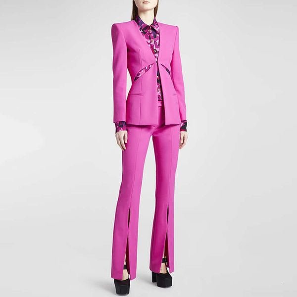 Costumes pour femmes Blazers Style Elite Hollow sans coule Veste Slim Fit Split Split Long Pant