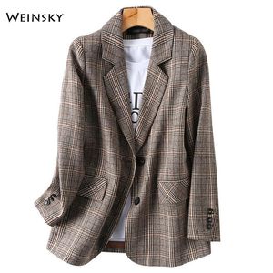 Damespakken Blazers Fashion Business Plaid Suits Women Work Office Ladies Lange Mouw Lente en Autumn Blazer 230306