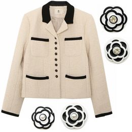 Trajes de mujer Blazers Moda Botón A cuadros Oficina Señora Chaqueta Mujer Otoño Primavera Blanco Negro Manga larga Casual Ropa femenina Outwear Tweed Blazer 231121