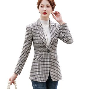 Costumes pour femmes Blazers Mode Femme Slim Abricot Bleu Plaid Blazer Femme Automne Hiver Outwear Casual Bouton Unique Vestes ManteauFemmes