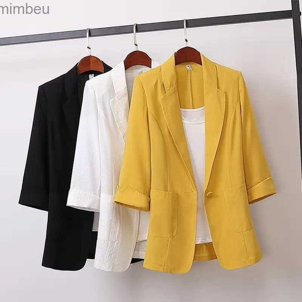 Costumes pour femmes Blazers mode veste femme couleur unie jaune noir coton tissu ample surdimensionné manteau nouveau printemps été vestes 2023 OL Women's SuitL240118