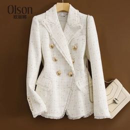 Costumes pour femmes Blazers Femme Casual Blazer Printemps Automne Double boutonnage Gold Line Costume Veste Design Sense Office Professional Vêtements pour femmes 230311