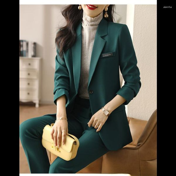 Damenanzüge Blazer für Frauen Anzug Frühling Herbst Mode High-End-Fan Professionelle Kleidung Plus Größe Grün Büro Dame Mäntel