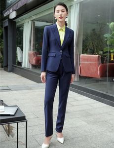 Trajes de mujer Blazers Damas formales Azul marino Blazer Mujeres Oficina de negocios Ropa de trabajo Conjunto de pantalón y chaqueta Diseños de uniformes