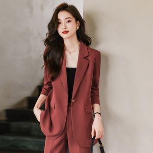 Damespakken Blazers Formele uniforme stijlen Women Business Suits met broek en jassen Coat Spring Professional Ol werk slijtage broek broek Set 230316