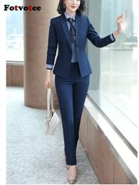 Trajes de mujer Blazers Fotvotee Pantalón formal para mujer 2023 Moda Oficina Señoras Manga larga Slingle Button Blazer y pantalones Conjunto de 2 piezas 231214