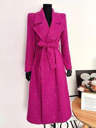 Damespakken Blazers Franse kleine geurige tweed blazerjas voor dames herfst winter Koreaanse OL mode bovenkleding met een riem lang 231129