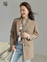 Costumes pour femmes Blazers FSLE Costume Col complet Blazers à manches régulières Taille lâche Fourche arrière Design Manteau Office Lady Solid Blazer à simple boutonnage 230223