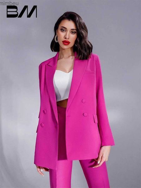 Costumes pour femmes Blazers Fuchsia mode ensemble de costume pour femmes comprenant Blazer et pantalon tailleur-pantalon formel pour les femmes bureau affaires fête de mariage TuxedoL240118