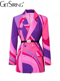 Damespakken Blazers Getspring Dames Blazer Gedrukt Double Breasted Damesjas met lange mouwen Mode All Match Slanke colbert 2023 230912