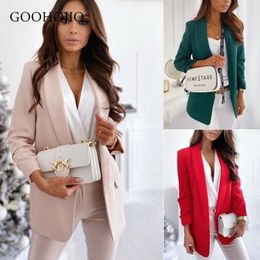 Costumes pour femmes Blazers GOOHOJIO Printemps Automne Tempérament pour Dames Singlebreasted Femmes Couleur Unie Vêtements Profession Blazer 230804