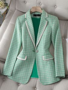 Damespakken blazers groene abrikoos zwarte geruite dames formele blazer jas vrouwen vrouwelijke lange mouw single button zakelijk werk slijtage jas voor winter 230320