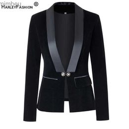 Costumes pour femmes Blazers HarleyFashion automne printemps conception brève boutons simples de qualité supérieure velours noir/bleu basique mince femmes Blazers vestes décontractéesL240118