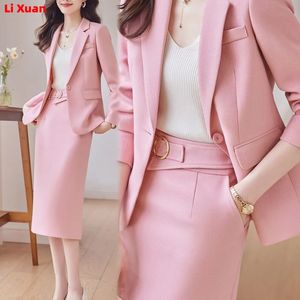 Costumes pour femmes Blazers Tissu haut de gamme Tenues formelles d'hiver Femme coréenne Femmes Bureau Vêtements de travail Blazer Dames Veste et jupes Costume 2 pièces Ensemble 231024